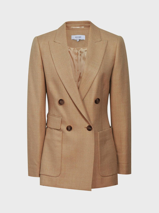 Reiss Suits &amp; Tailoring | Larsson Double Breasted Twill Blazer Camel - Women