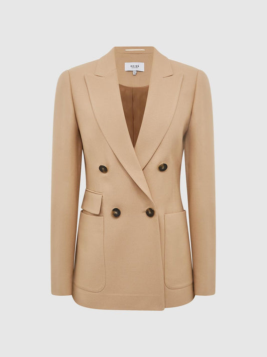 Reiss Suits &amp; Tailoring | Larsson Double Breasted Twill Blazer Camel - Women