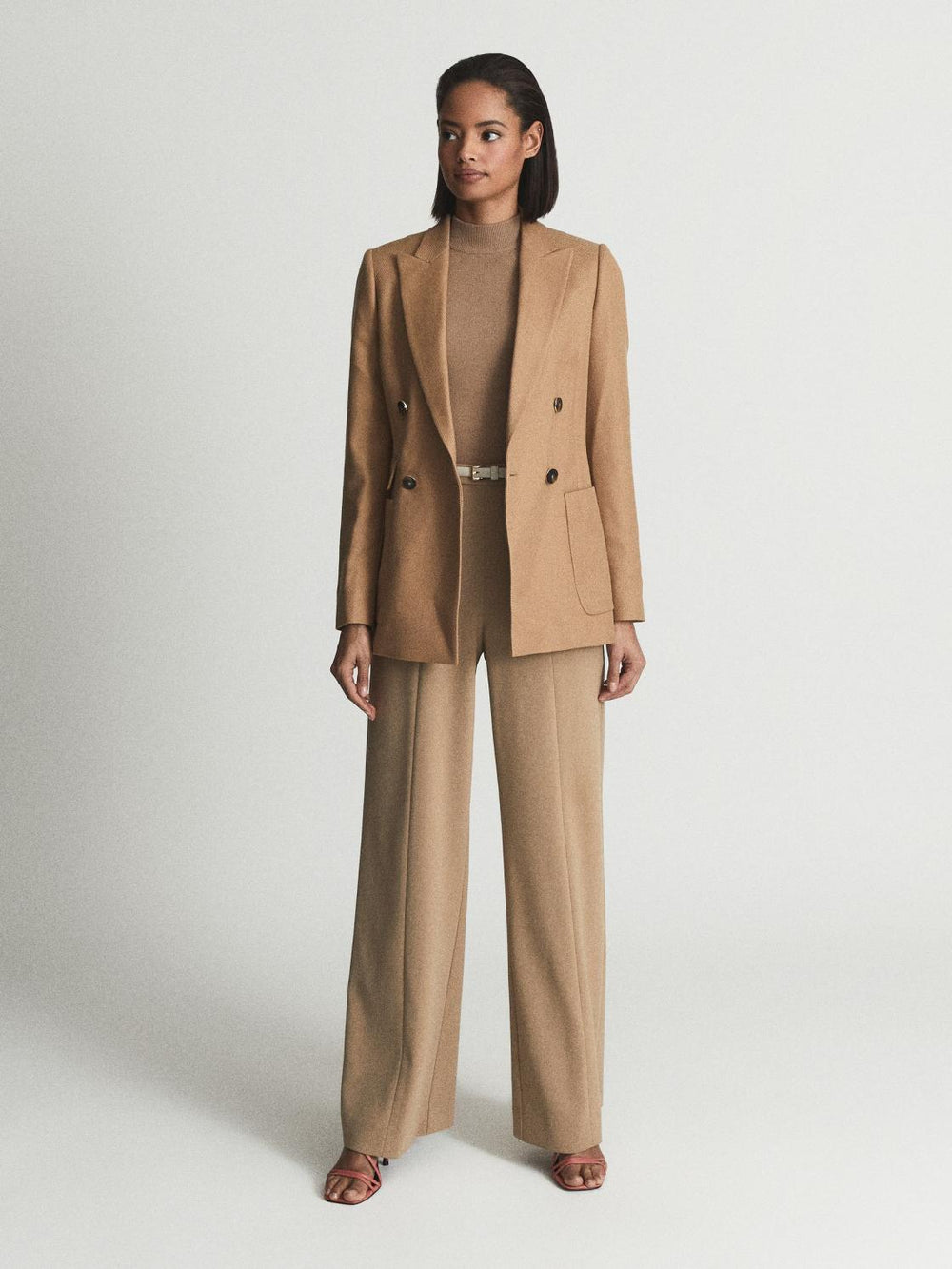 Reiss Suits &amp; Tailoring | Larsson Double Breasted Twill Blazer Camel - Women