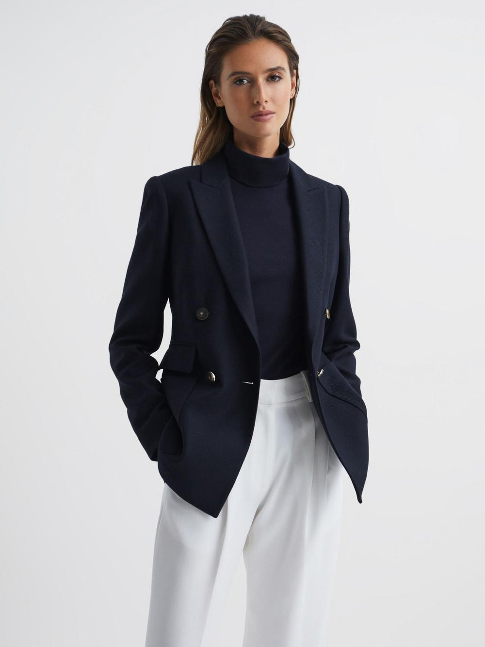 Reiss Suits &amp; Tailoring | Larsson Double Breasted Twill Blazer Navy - Women