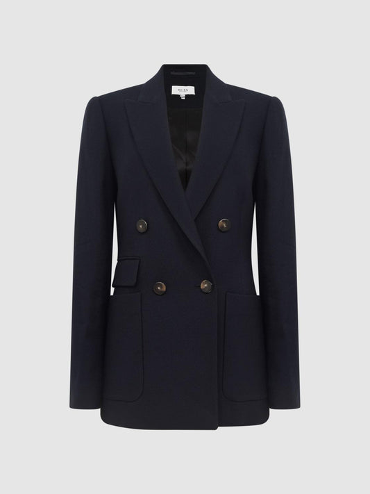 Reiss Suits &amp; Tailoring | Larsson Double Breasted Twill Blazer Navy - Women