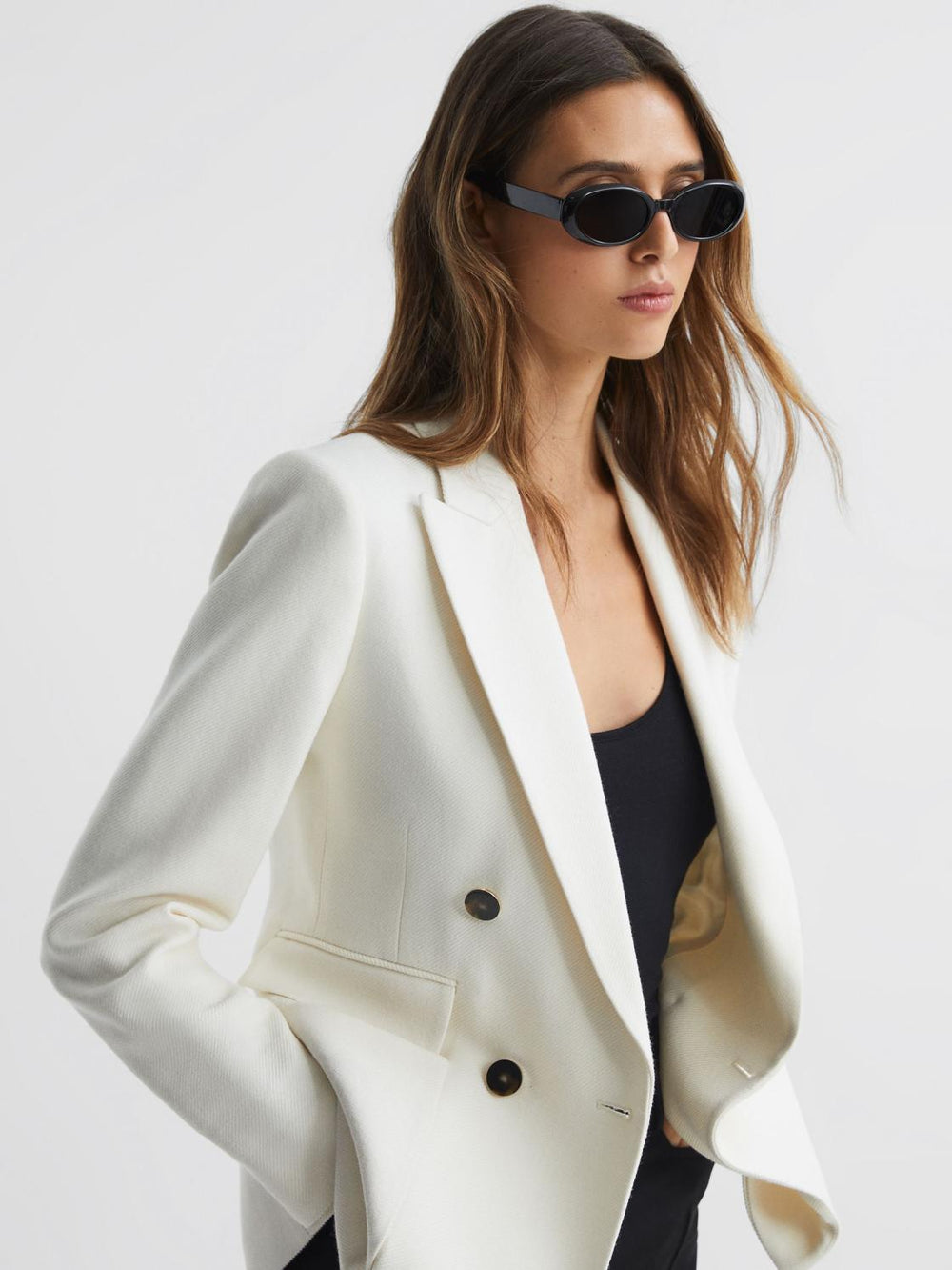 Reiss Suits &amp; Tailoring | Larsson Double Breasted Twill Blazer White - Women