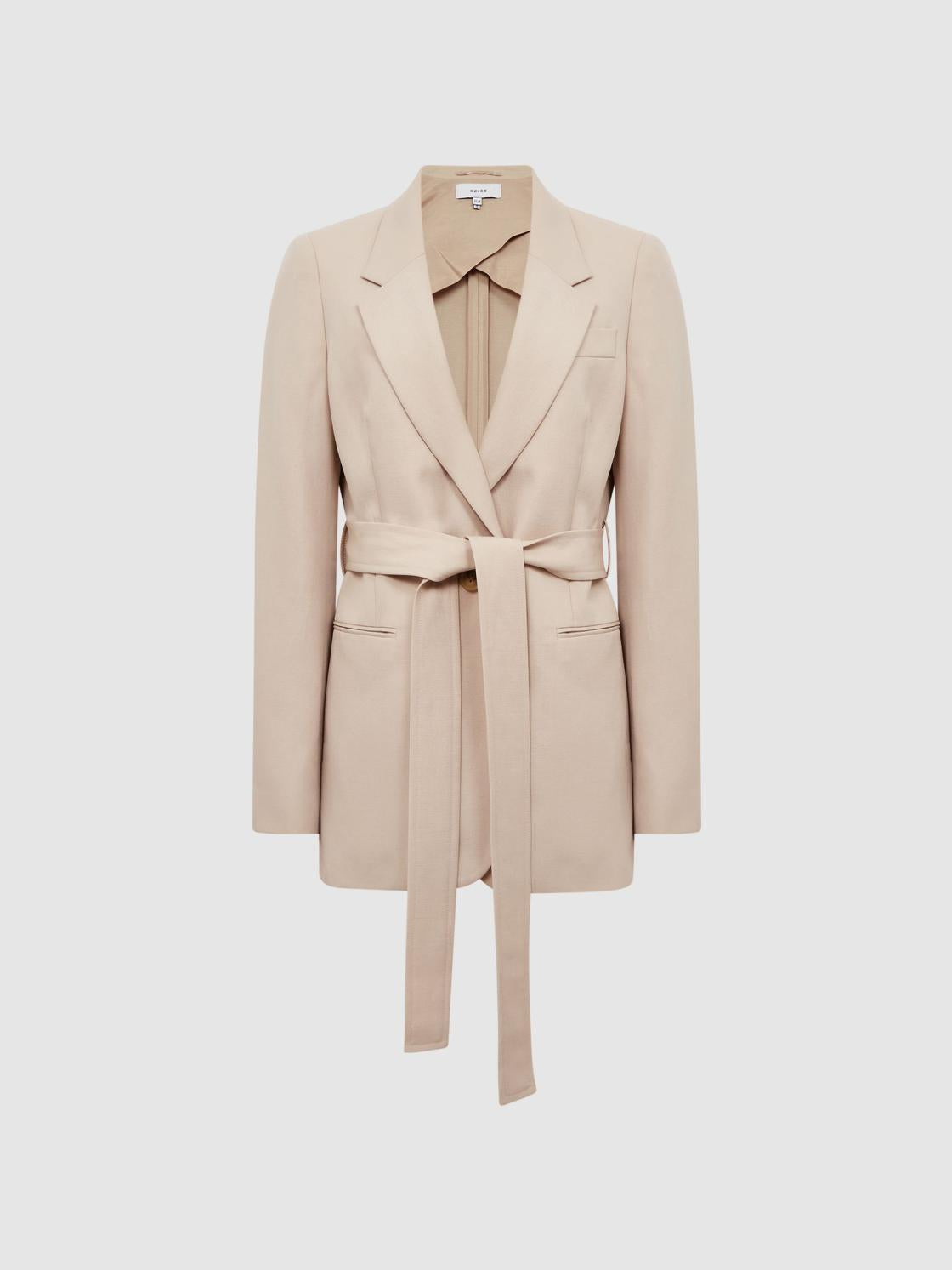 Reiss Suits &amp; Tailoring | Lylah Single Breasted Tie Front Blazer Neutral - Women
