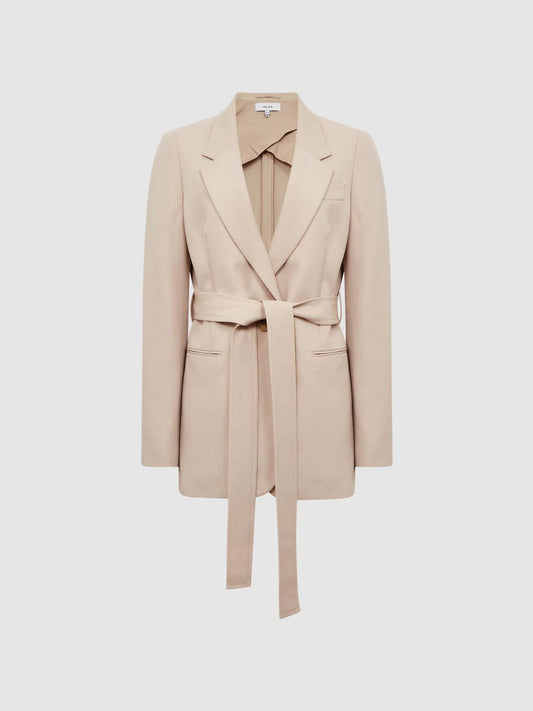 Reiss Suits &amp; Tailoring | Lylah Single Breasted Tie Front Blazer Neutral - Women