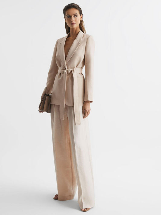 Reiss Suits &amp; Tailoring | Lylah Single Breasted Tie Front Blazer Neutral - Women