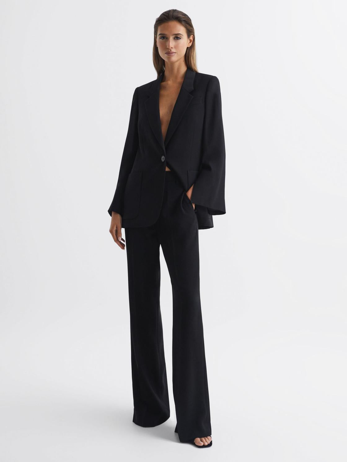 Reiss Suits &amp; Tailoring | Maia Single Breasted Split Sleeve Tailored Fit Blazer Black - Women