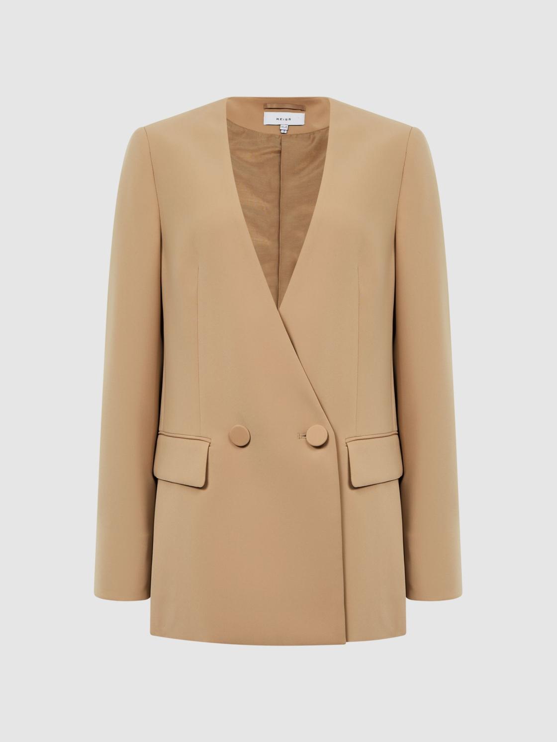 Reiss Suits &amp; Tailoring | Margeaux Collarless Double-Breasted Blazer Black - Women