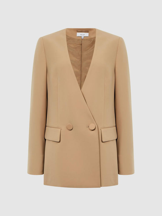 Reiss Suits &amp; Tailoring | Margeaux Collarless Double-Breasted Blazer Black - Women