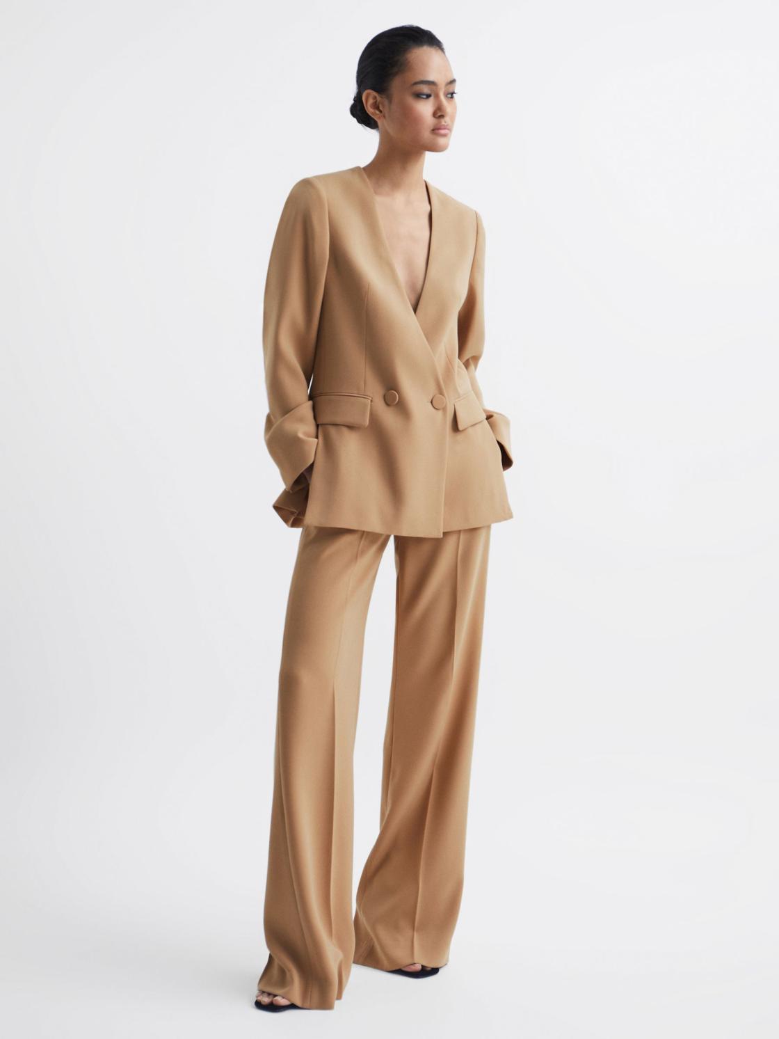 Reiss Suits &amp; Tailoring | Margeaux Collarless Double-Breasted Blazer Black - Women