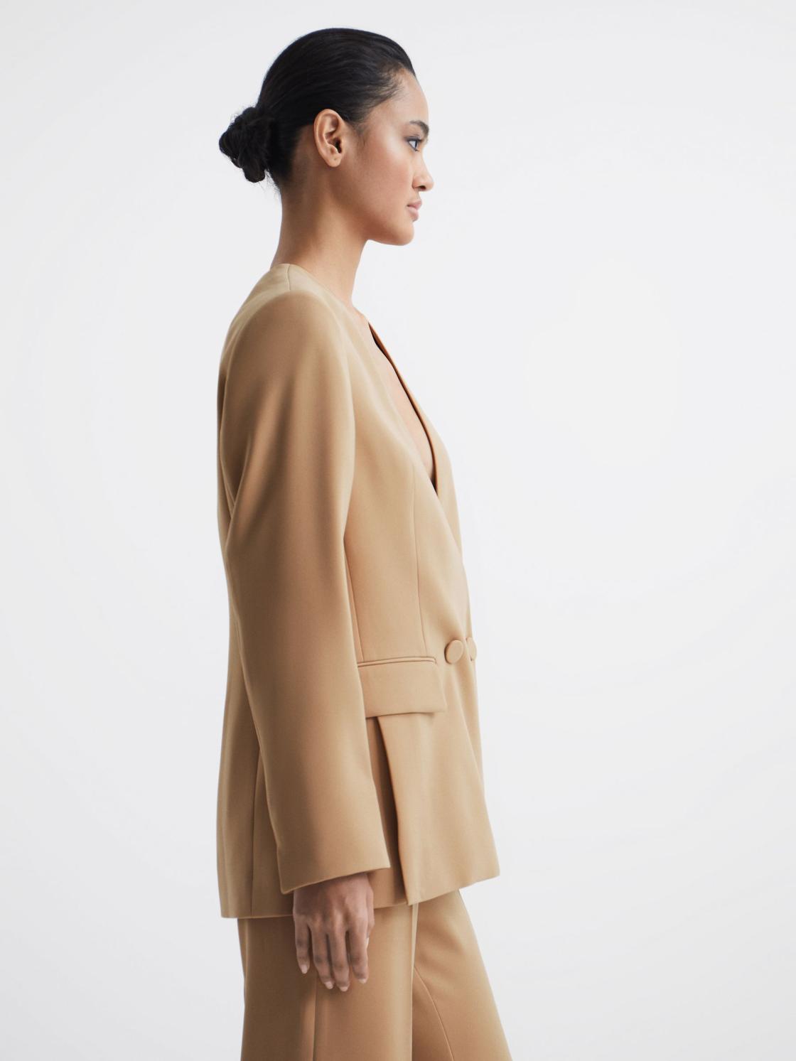 Reiss Suits &amp; Tailoring | Margeaux Collarless Double-Breasted Blazer Black - Women