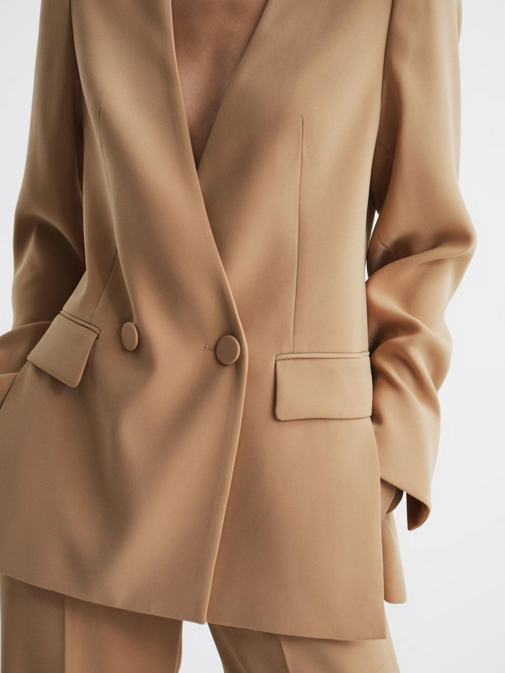 Reiss Suits &amp; Tailoring | Margeaux Collarless Double-Breasted Blazer Black - Women