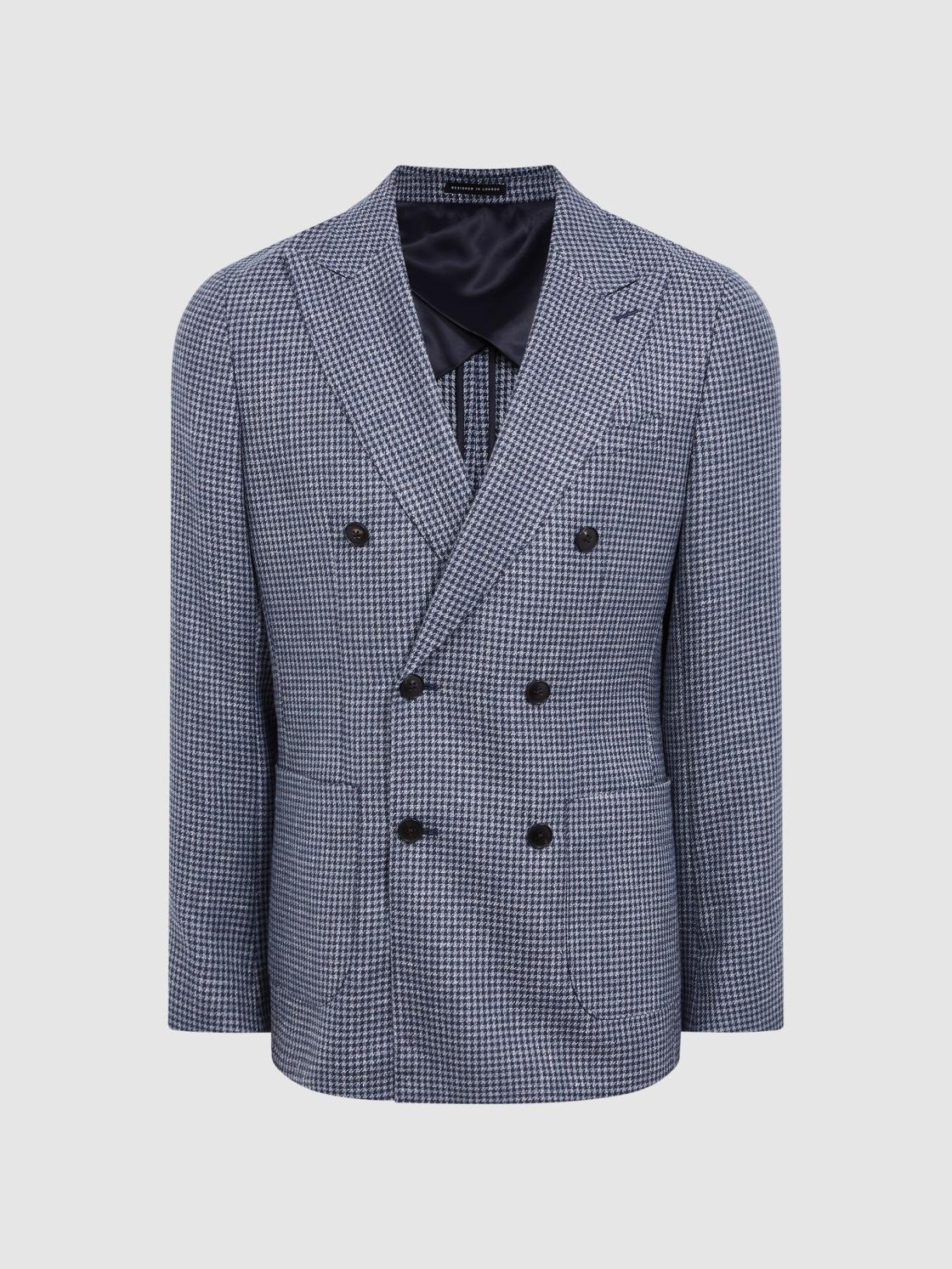 Reiss Suits &amp; Tailoring | Monument Double Breasted Dogtooth Blazer Blue - Men