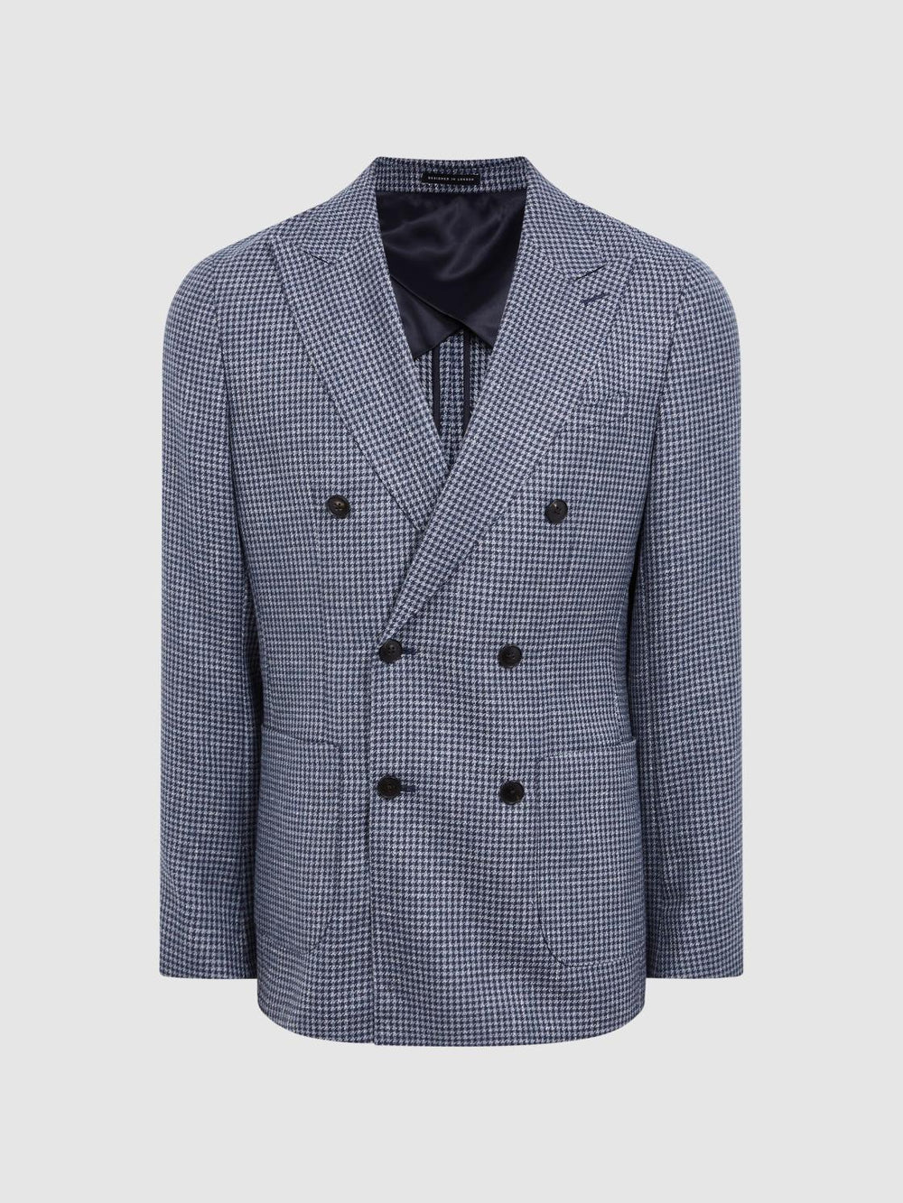 Reiss Suits &amp; Tailoring | Monument Double Breasted Dogtooth Blazer Blue - Men