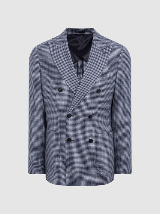 Reiss Suits &amp; Tailoring | Monument Double Breasted Dogtooth Blazer Blue - Men