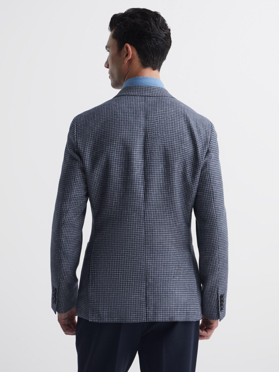 Reiss Suits &amp; Tailoring | Monument Double Breasted Dogtooth Blazer Blue - Men