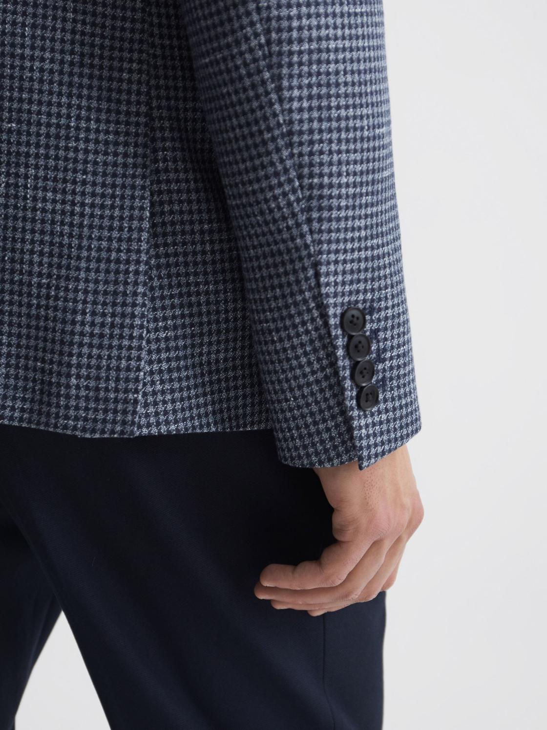 Reiss Suits &amp; Tailoring | Monument Double Breasted Dogtooth Blazer Blue - Men