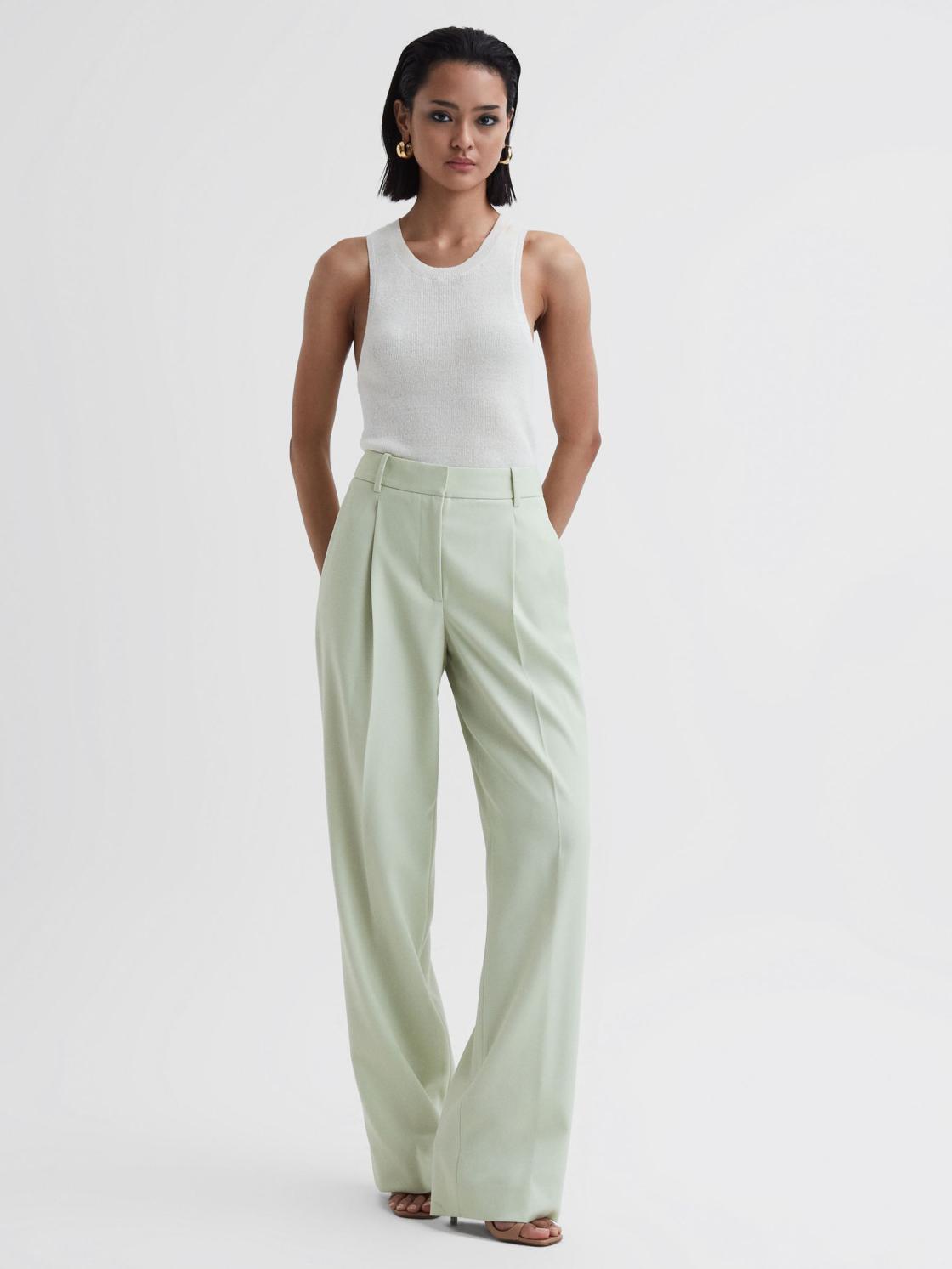 Reiss Suits &amp; Tailoring | Naomi Wide Leg Wool Blend Trousers Green - Women