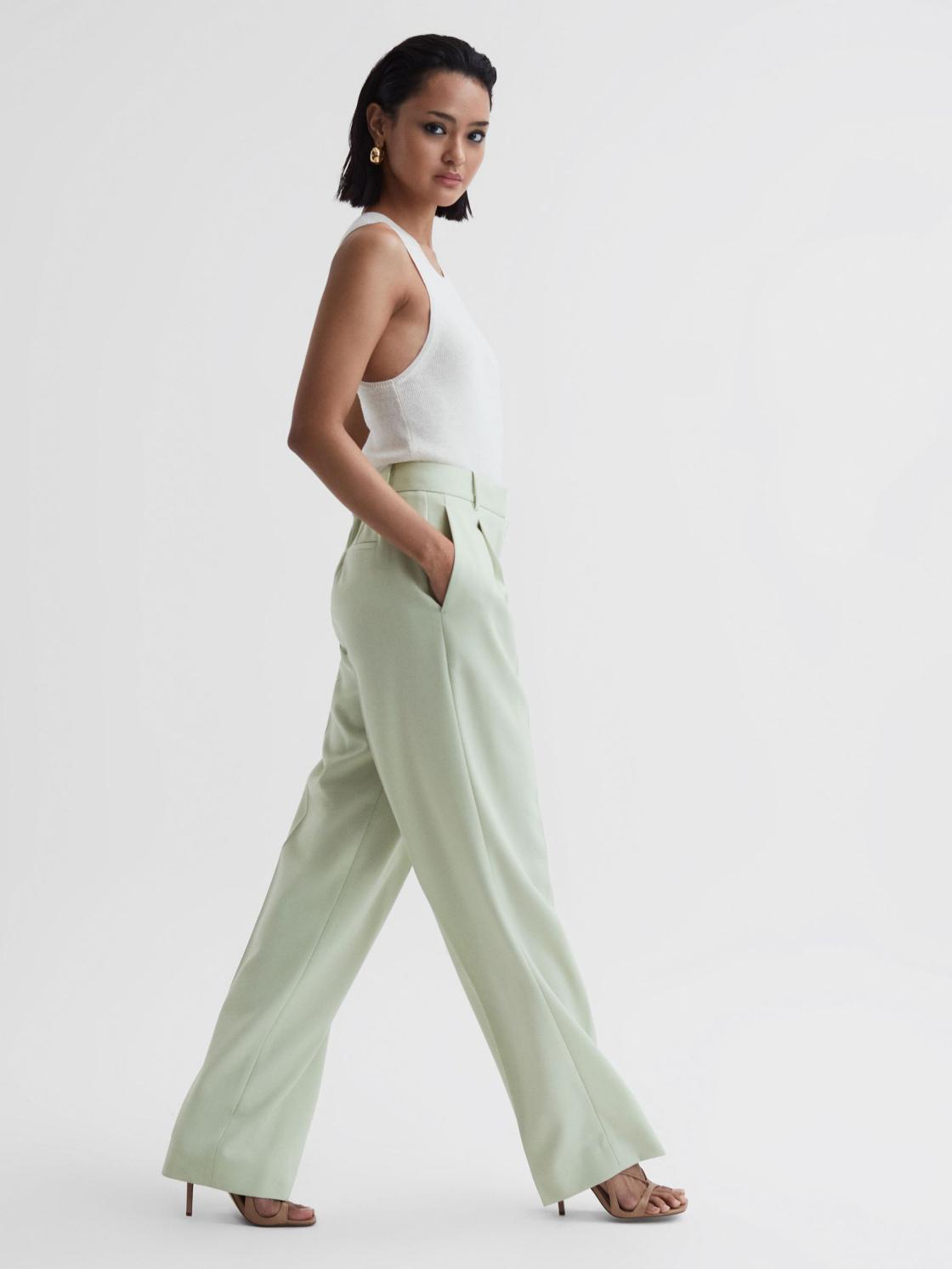 Reiss Suits &amp; Tailoring | Naomi Wide Leg Wool Blend Trousers Green - Women