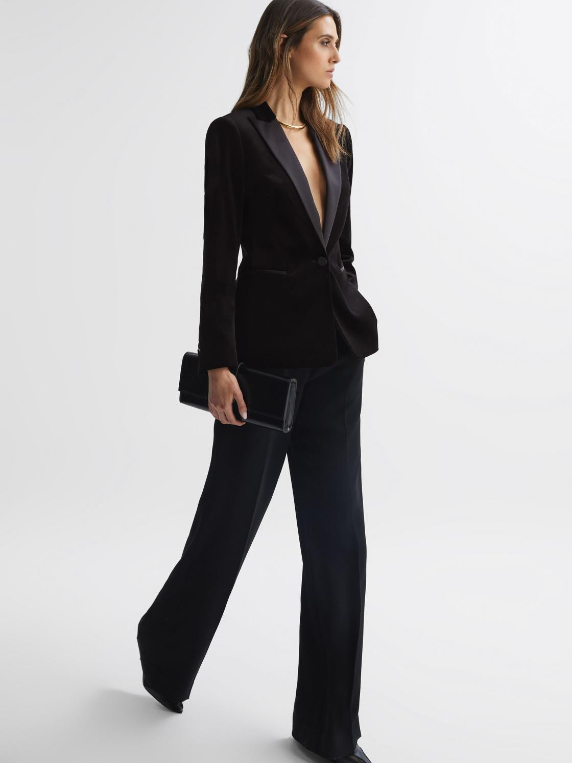 Reiss Suits &amp; Tailoring | Opal Single Breasted Velvet Blazer Black - Women