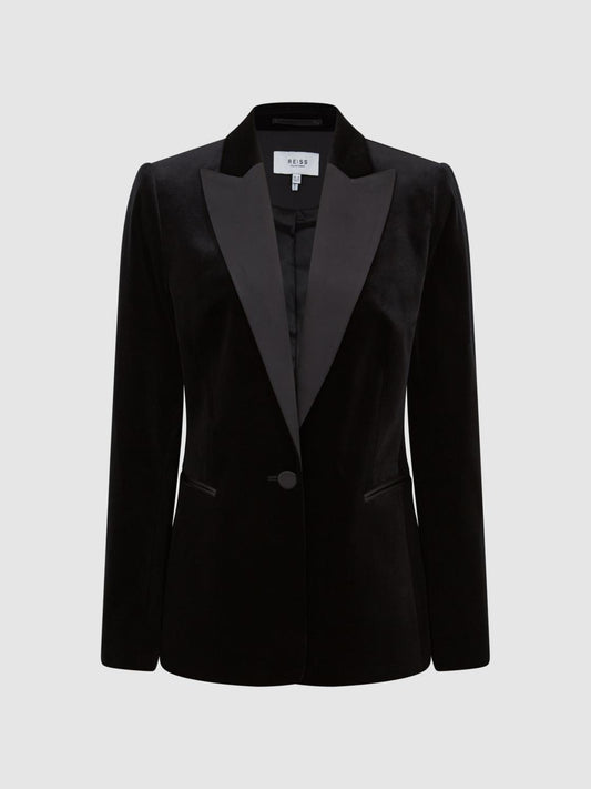 Reiss Suits &amp; Tailoring | Opal Single Breasted Velvet Blazer Black - Women