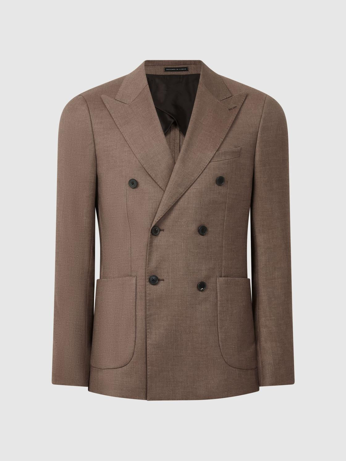 Reiss Suits &amp; Tailoring | Paddock Slim Fit Double Breasted Twill Blazer Tobacco - Men