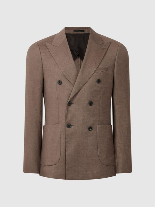 Reiss Suits &amp; Tailoring | Paddock Slim Fit Double Breasted Twill Blazer Tobacco - Men