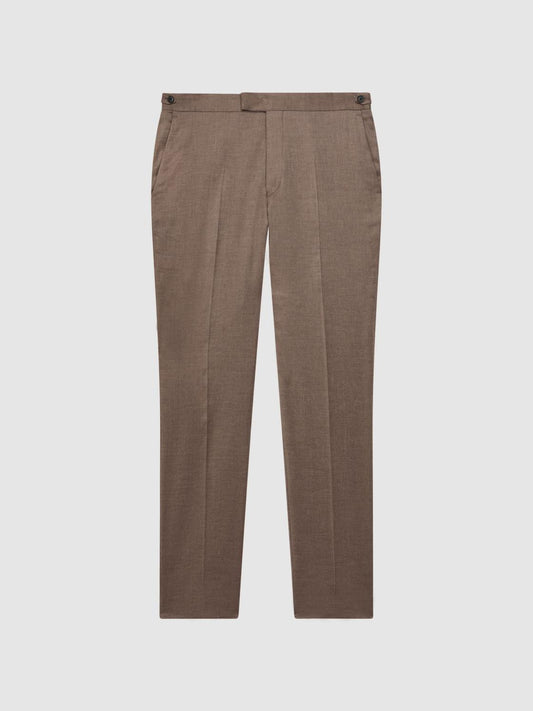 Reiss Suits &amp; Tailoring | Paddock Twill Side Adjuster Trousers Tobacco - Men