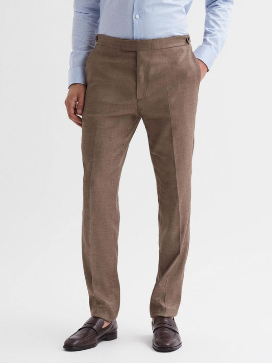 Reiss Suits &amp; Tailoring | Paddock Twill Side Adjuster Trousers Tobacco - Men