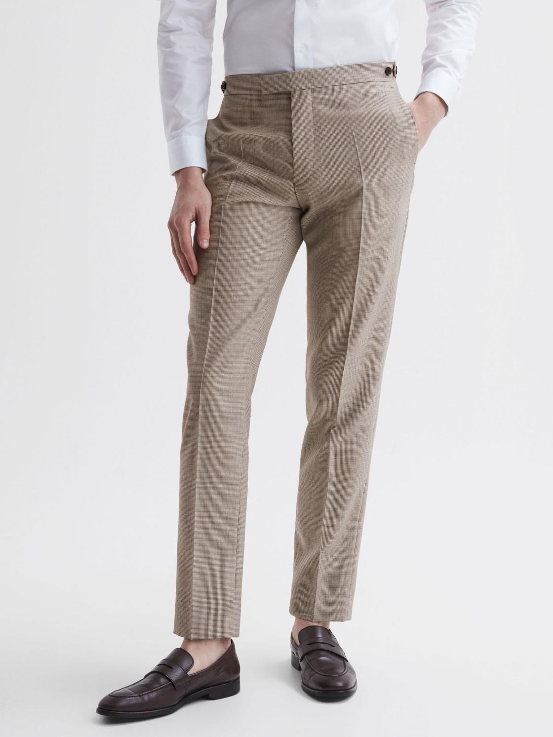 Reiss Suits &amp; Tailoring | Pew Slim Fit Wool Puppytooth Trousers Brown - Men