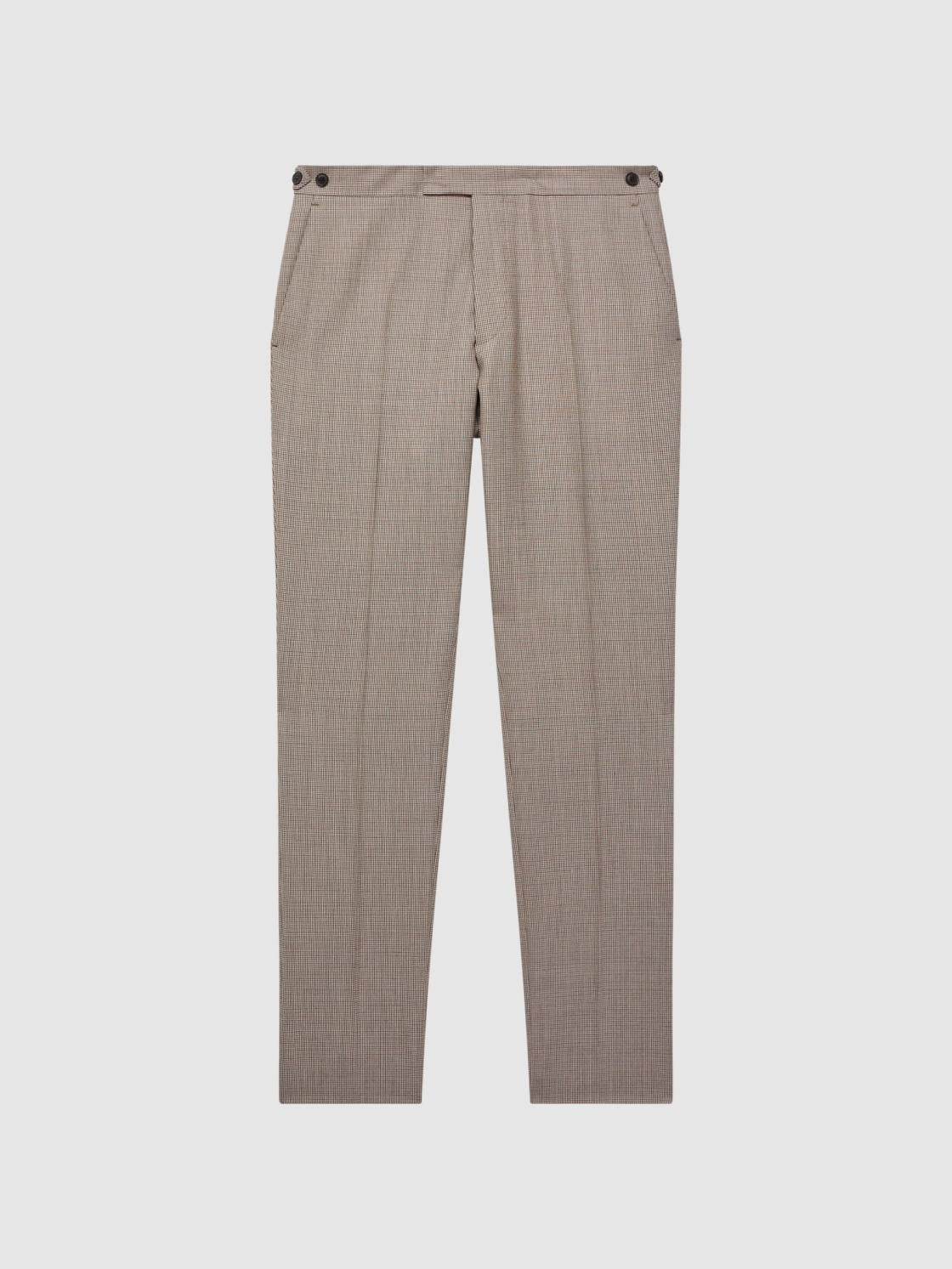 Reiss Suits &amp; Tailoring | Pew Slim Fit Wool Puppytooth Trousers Brown - Men