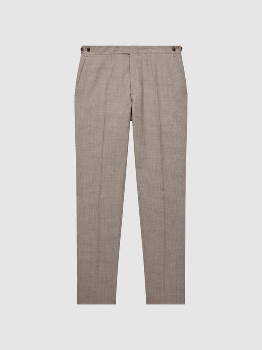 Reiss Suits &amp; Tailoring | Pew Slim Fit Wool Puppytooth Trousers Brown - Men