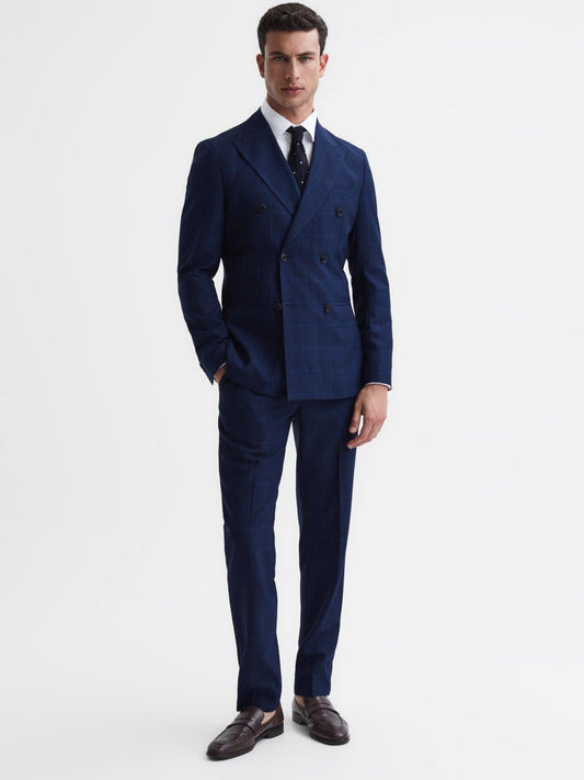 Reiss Suits &amp; Tailoring | Royce Slim Fit Wool Check Trousers Navy - Men