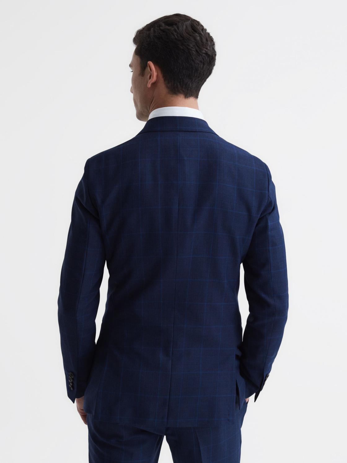 Reiss Suits &amp; Tailoring | Royce Slim Fit Wool Double Breasted Check Blazer Navy - Men