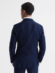 Reiss Suits &amp; Tailoring | Royce Slim Fit Wool Double Breasted Check Blazer Navy - Men