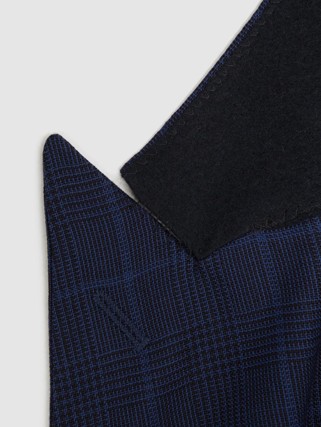 Reiss Suits &amp; Tailoring | Royce Slim Fit Wool Double Breasted Check Blazer Navy - Men