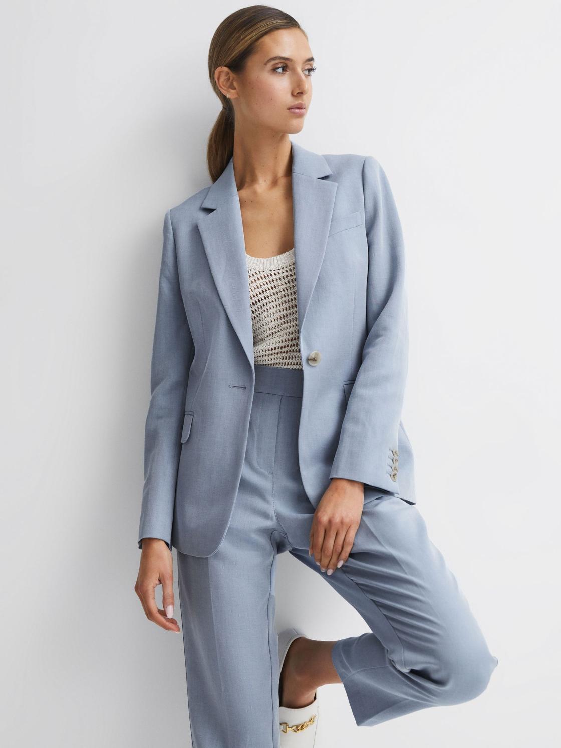 Reiss Suits &amp; Tailoring | Shae Single Breasted Tailored Blazer Pale Blue - Women