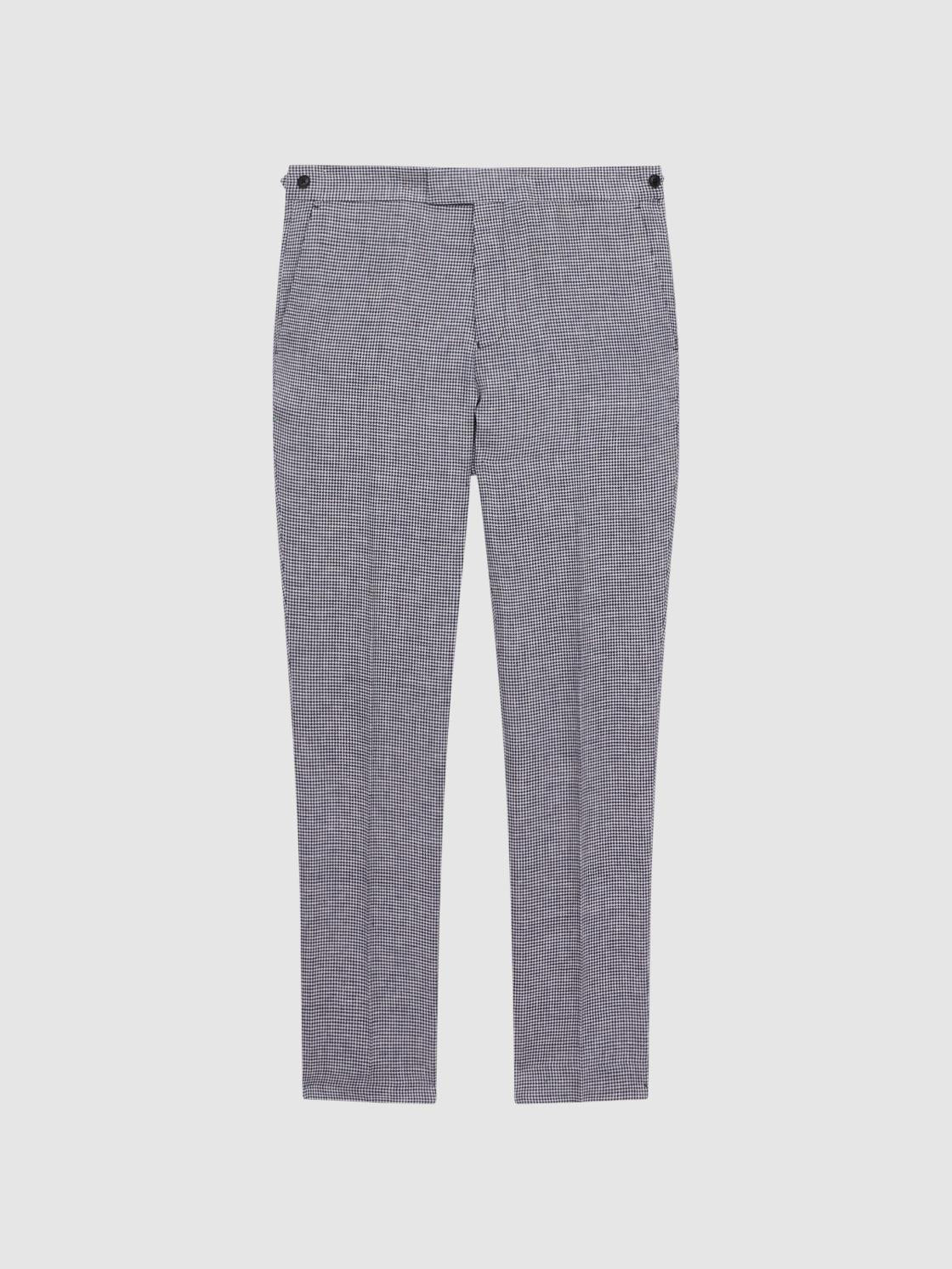 Reiss Suits &amp; Tailoring | Squad Linen Dogtooth Adjuster Trousers Navy - Men