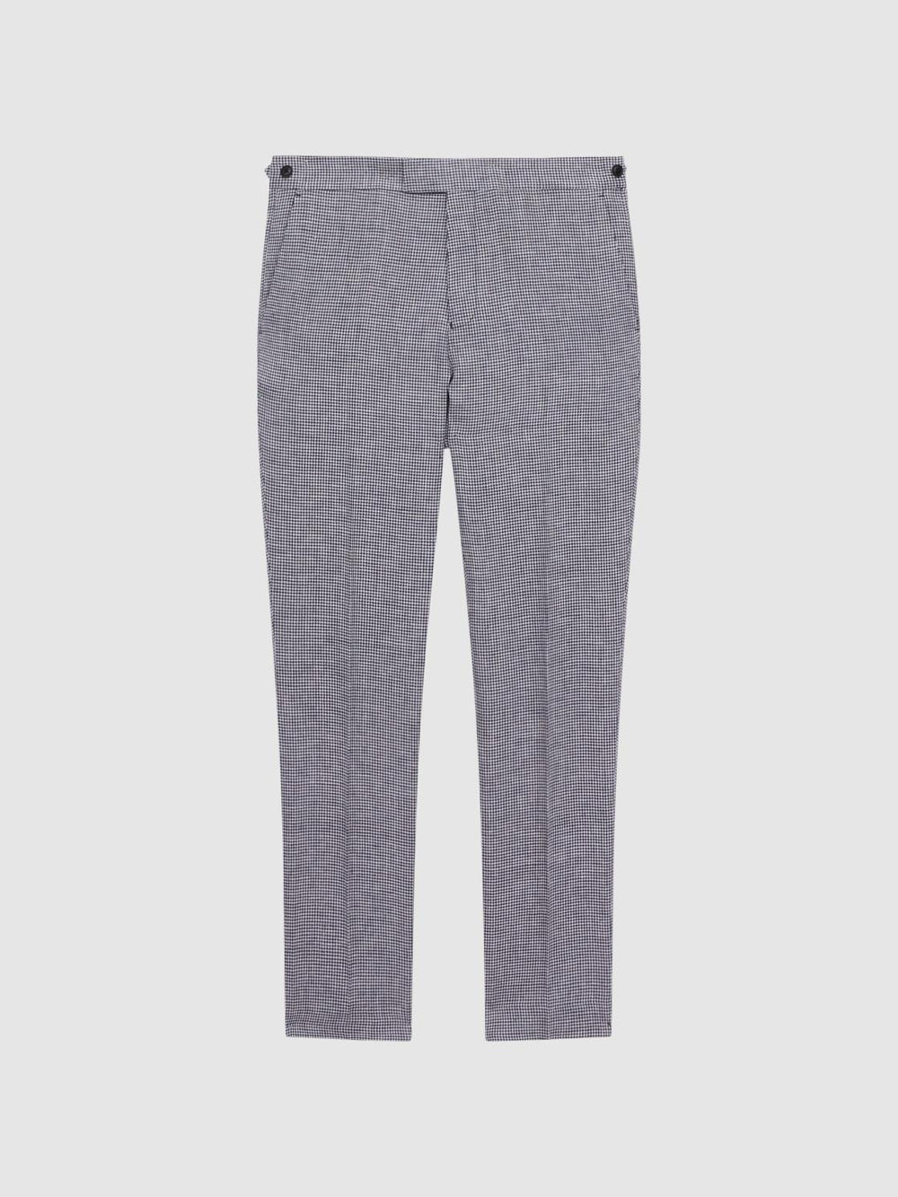 Reiss Suits &amp; Tailoring | Squad Linen Dogtooth Adjuster Trousers Navy - Men