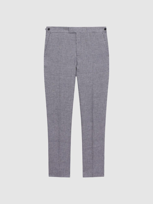 Reiss Suits &amp; Tailoring | Squad Linen Dogtooth Adjuster Trousers Navy - Men