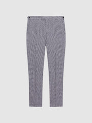 Reiss Suits &amp; Tailoring | Squad Linen Dogtooth Adjuster Trousers Navy - Men