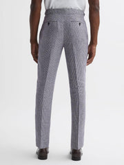Reiss Suits &amp; Tailoring | Squad Linen Dogtooth Adjuster Trousers Navy - Men