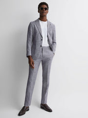 Reiss Suits &amp; Tailoring | Squad Linen Dogtooth Adjuster Trousers Navy - Men