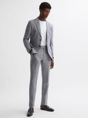 Reiss Suits &amp; Tailoring | Squad Linen Single Breasted Dogtooth Blazer Navy - Men