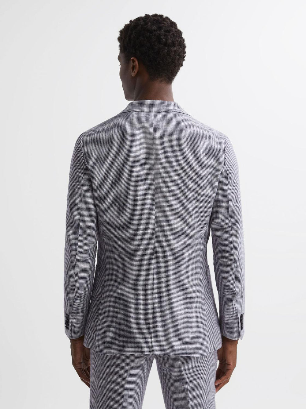 Reiss Suits &amp; Tailoring | Squad Linen Single Breasted Dogtooth Blazer Navy - Men