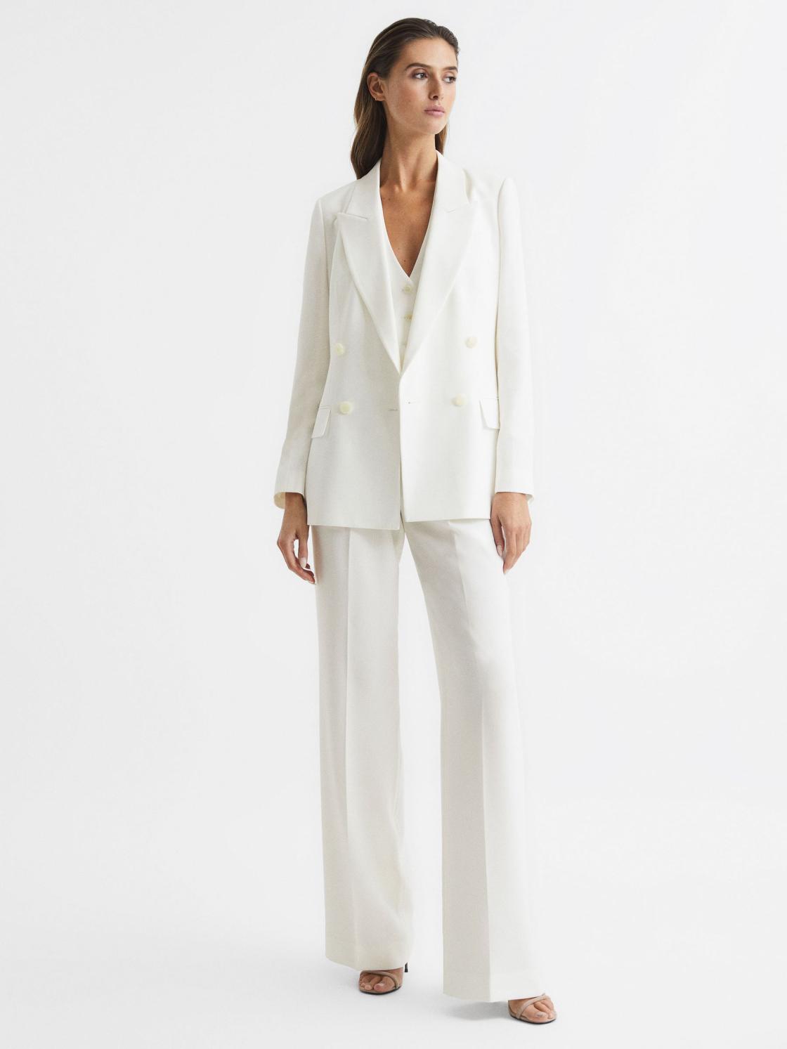 Reiss Suits &amp; Tailoring | Tatum Crepe Double Breasted Blazer White - Women
