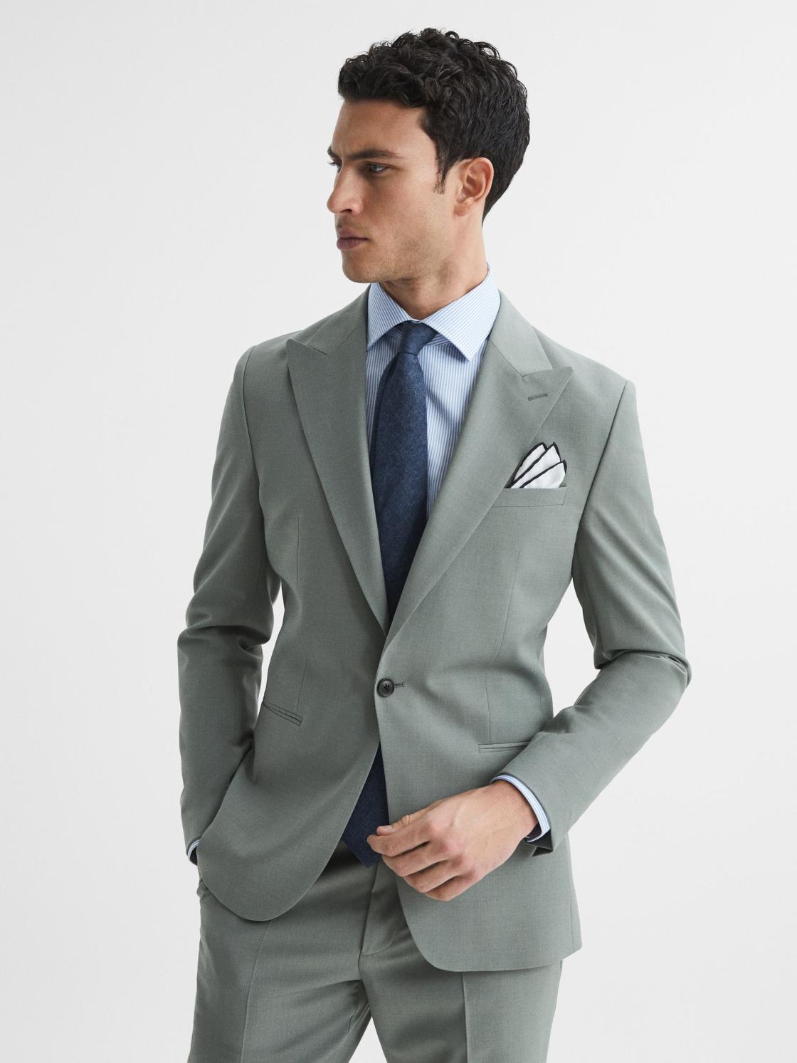 Reiss Suits &amp; Tailoring | Wish Slim Fit Single Breasted Wool Blend Blazer Sage - Men
