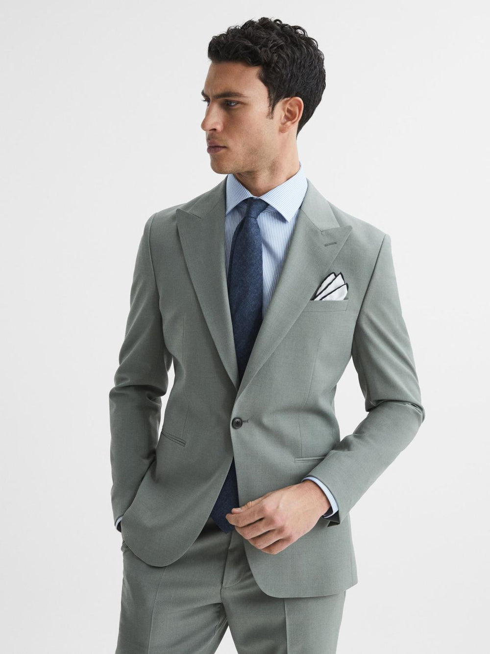 Reiss Suits &amp; Tailoring | Wish Slim Fit Single Breasted Wool Blend Blazer Sage - Men