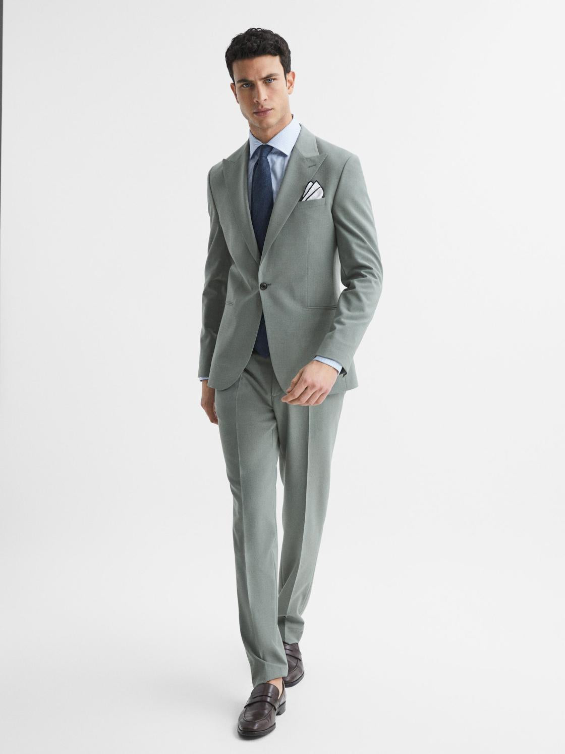 Reiss Suits &amp; Tailoring | Wish Slim Fit Single Breasted Wool Blend Blazer Sage - Men