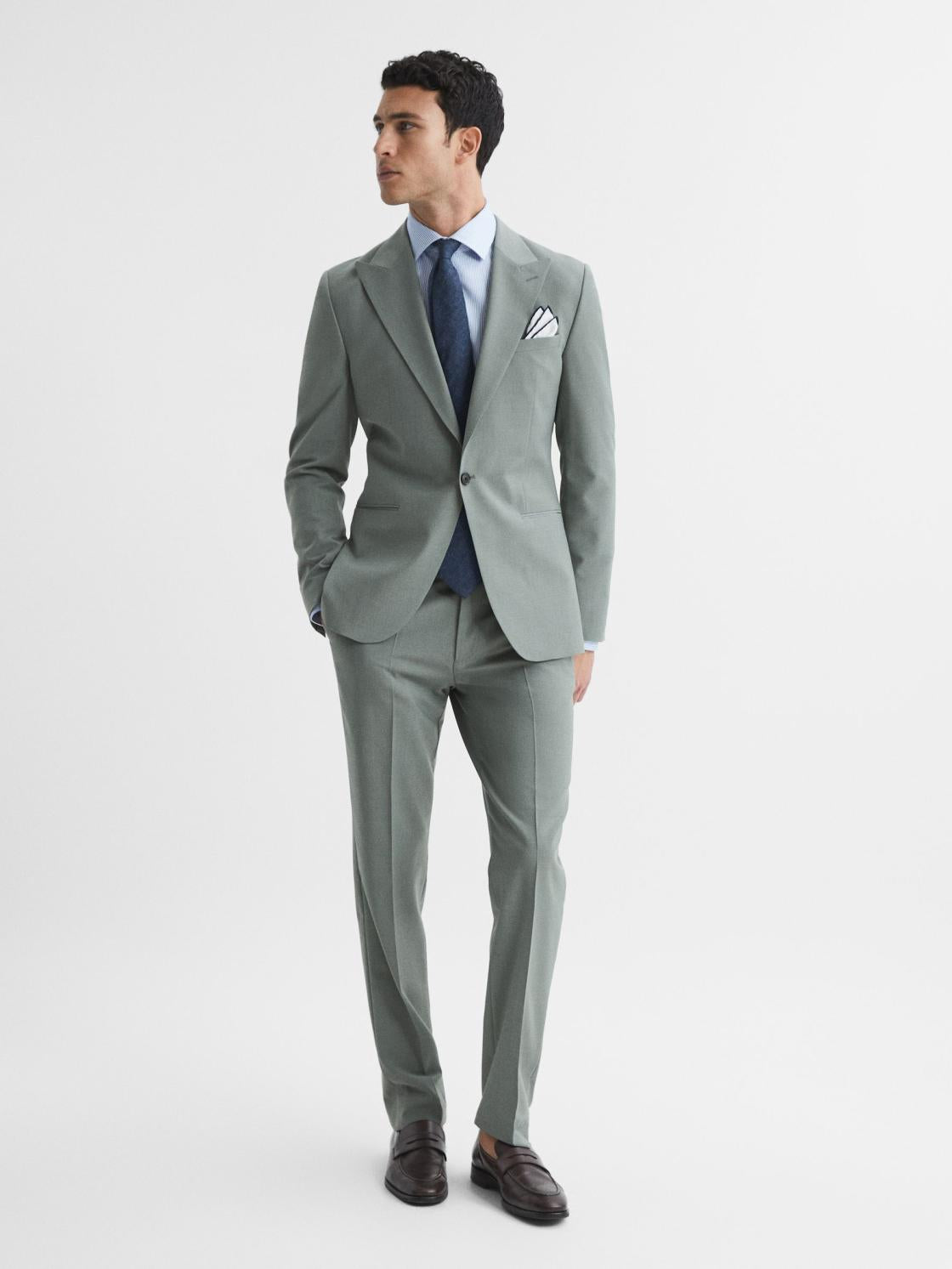 Reiss Suits &amp; Tailoring | Wish Slim Fit Wool Blend Trousers Sage - Men