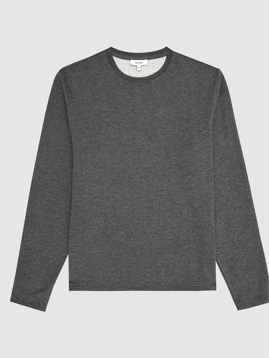 Reiss Sweats &amp; Hoodies | Adam Melange Crew Neck Jumper Dark Grey - Men